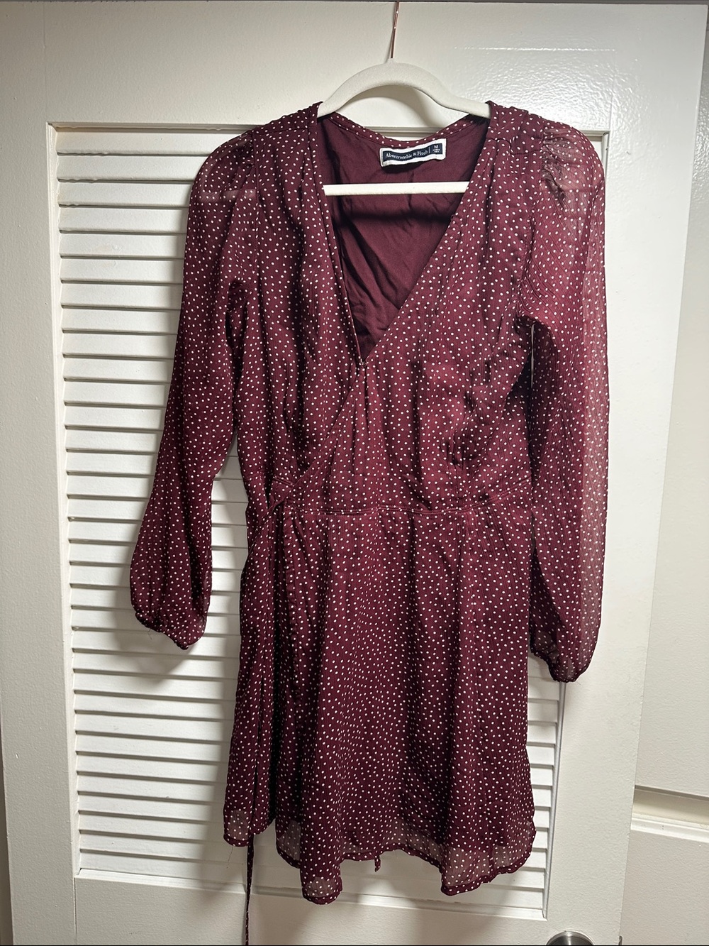 Abercrombie Womens Burgundy Polka Dot Wrap Dress